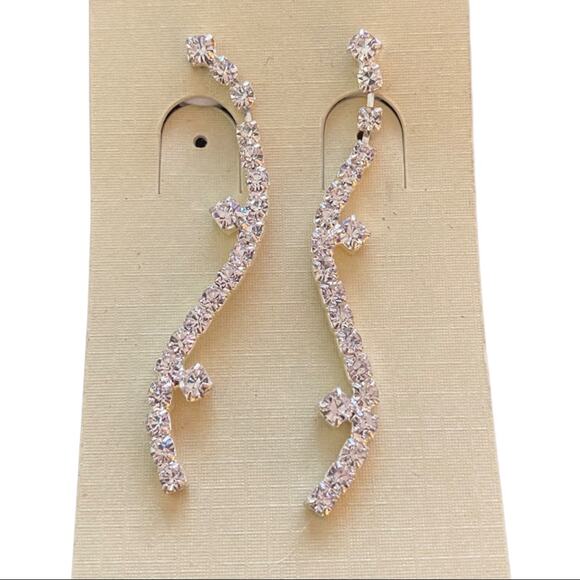 Swirl Faux Diamond Dangle Party Wedding Earrings - Picture 2 of 2